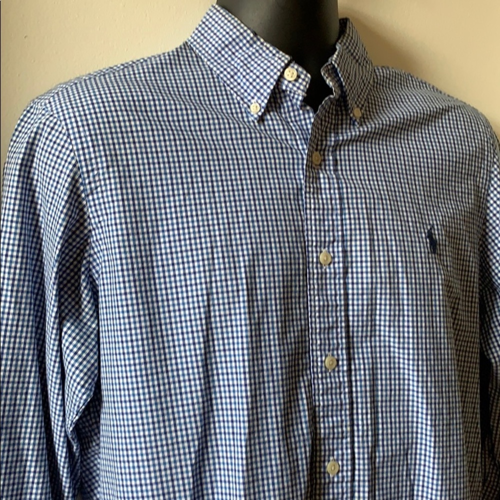 Blue navy and white striped Ralph Lauren shirt